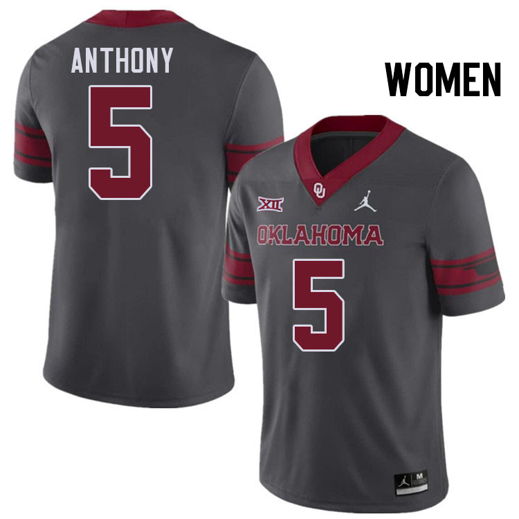 Women #5 Andrel Anthony Oklahoma Sooners College Football Jerseys Stitched-Charcoal
